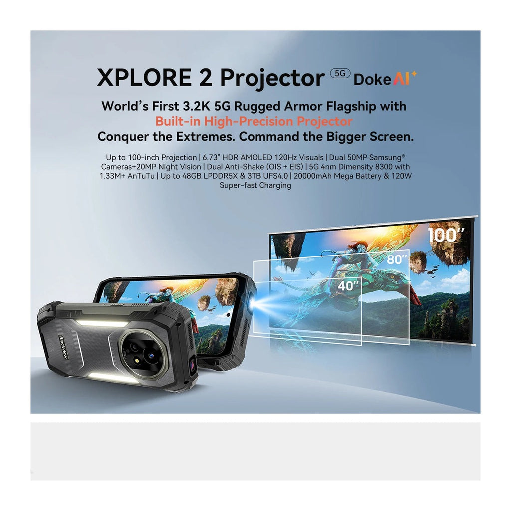 Blackview Celular Xplore 2 Projector 6.73" AMOLED 16GB 1TB 5G NFC Rugerizado Negro