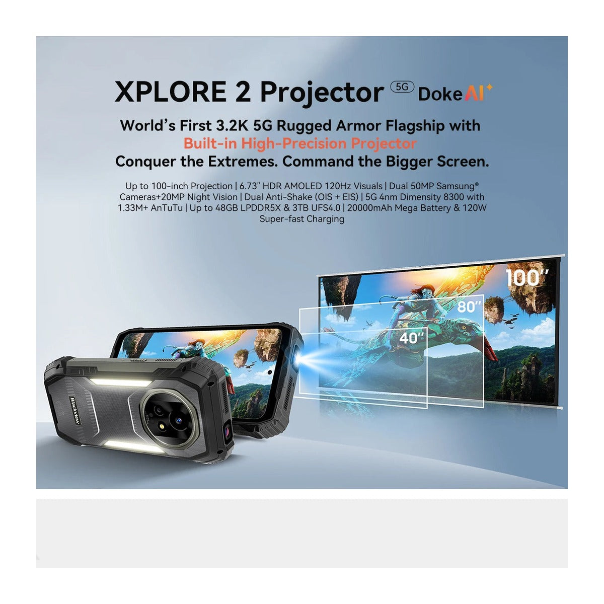Blackview Celular Xplore 2 Projector 6.73" AMOLED 16GB 1TB 5G NFC Rugerizado Negro