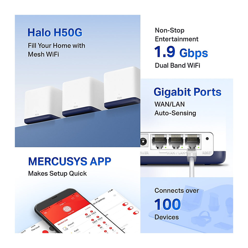 Mercusys Sistema Mesh Halo H50G AC1900 Gigabit (3 unidades)
