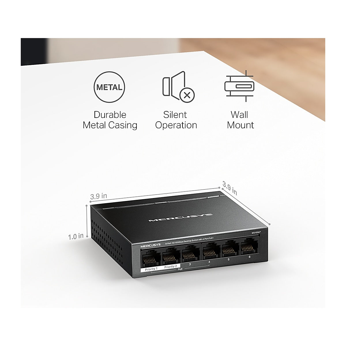 Mercusys Switch PoE+ MS106LP 6 Puertos 10/100 (4 PoE+) 40 W