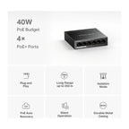 Mercusys Switch PoE+ MS106LP 6 Puertos 10/100 (4 PoE+) 40 W