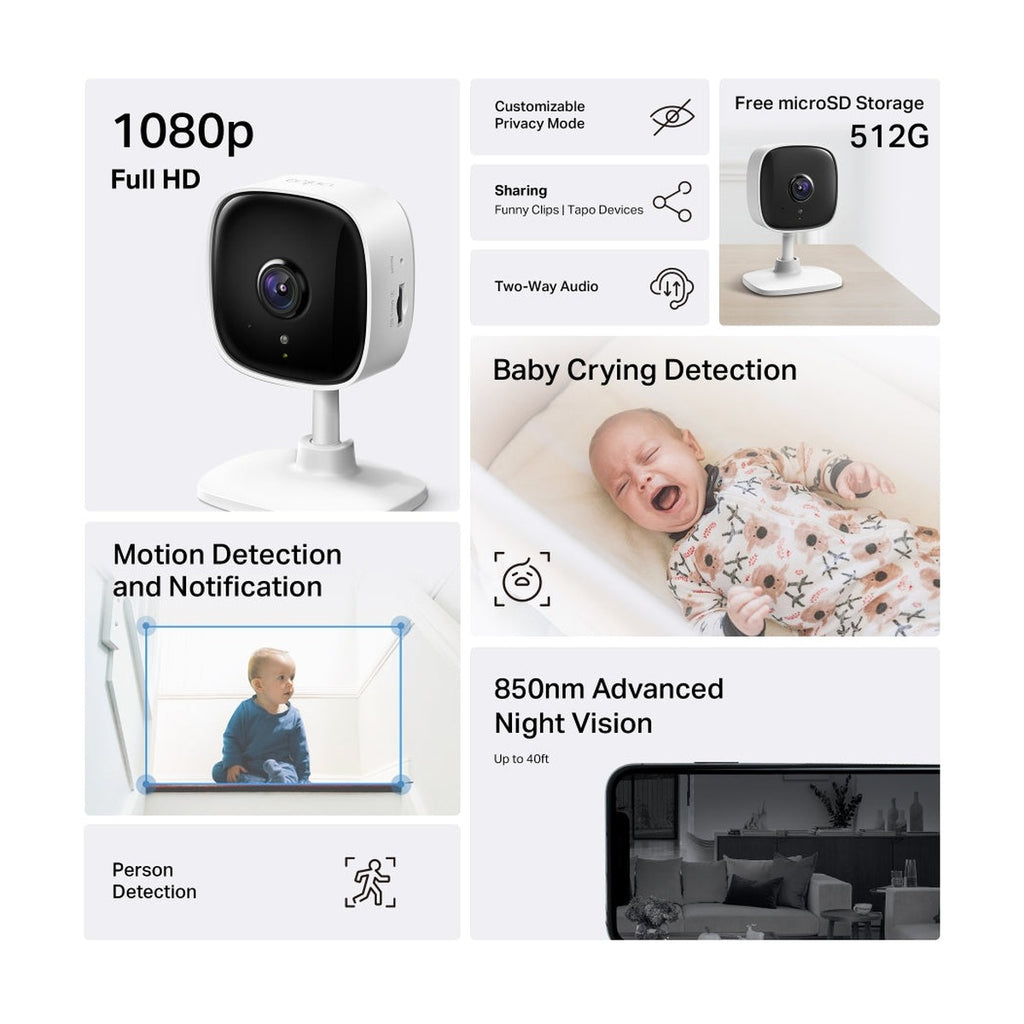 TP-Link Tapo Cámara Wi-Fi C100 1080p para Interior con Visión Nocturna