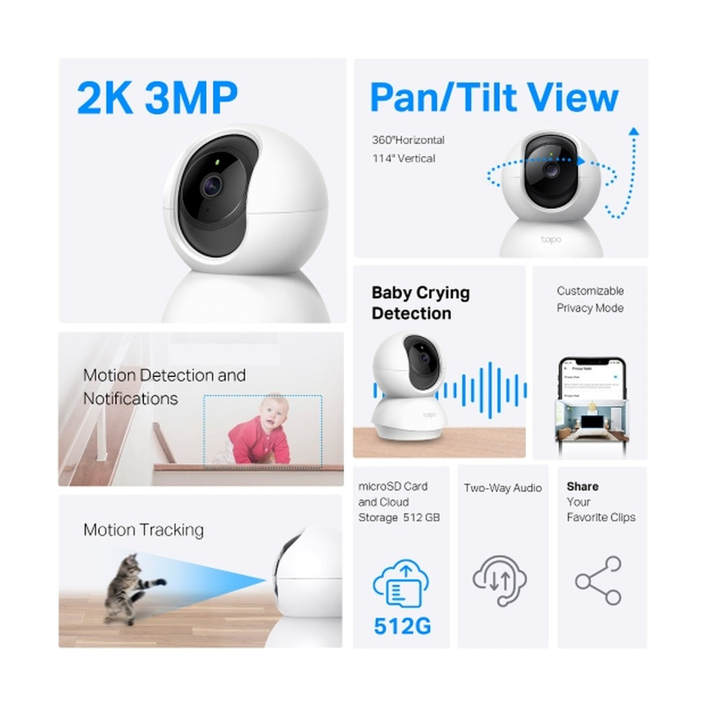 TP-Link Tapo Cámara Wi-Fi Pan/Tilt C210 2K 3MP para Interior