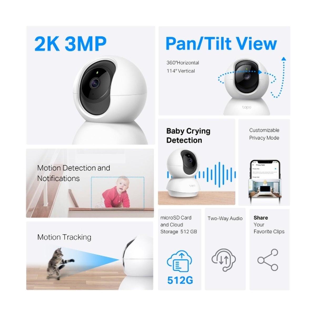 TP-Link Tapo Cámara Wi-Fi Pan/Tilt C210 2K 3MP para Interior