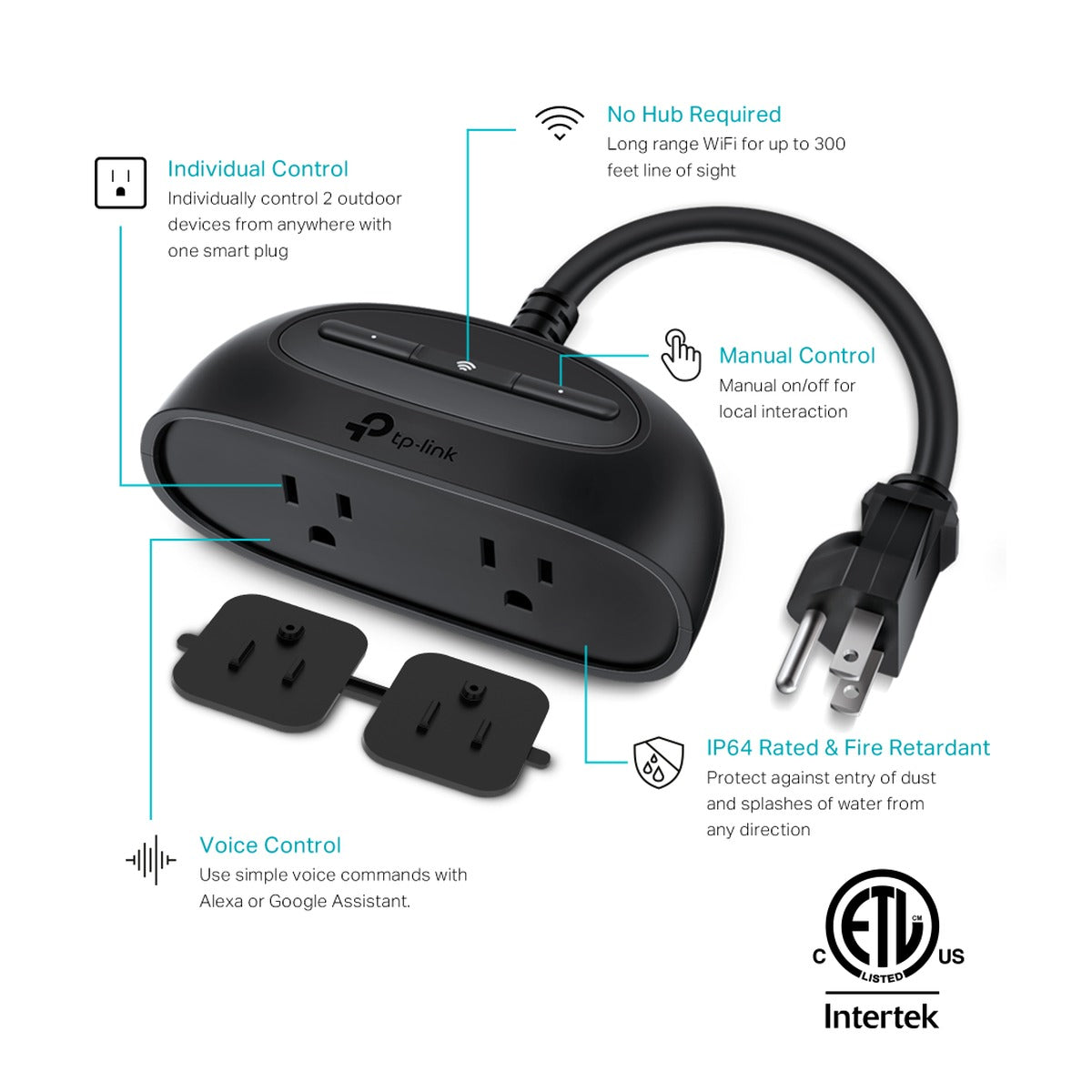 TP-Link Kasa KP400 Regleta Inteligente para Exterior, 2 Tomas, IP64