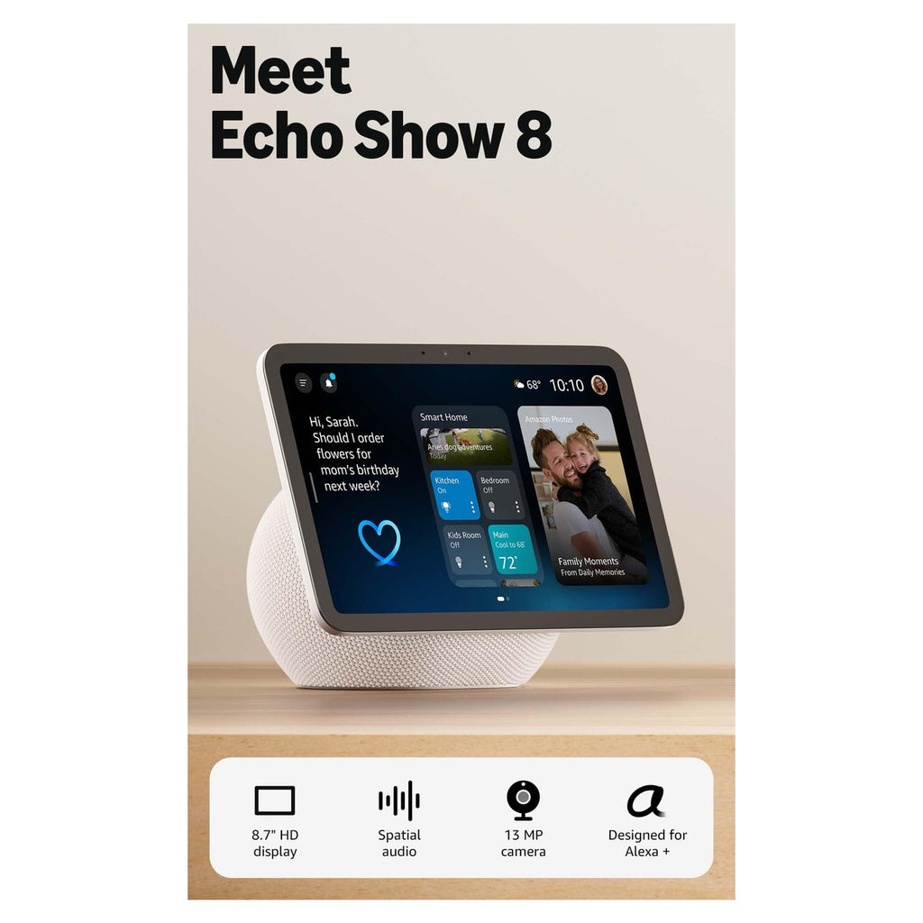 Amazon Echo Show 8 (2025, 4ta Gen) Pantalla Inteligente 8.7" con Alexa, Wi-Fi 6E, Blanco