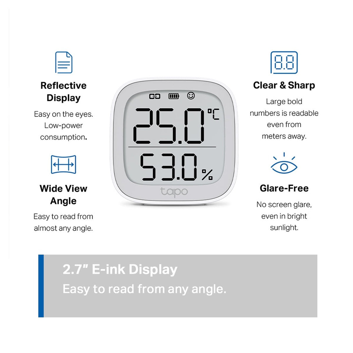 TP-Link Tapo Sensor Inteligente de Temperatura y Humedad T315 con Pantalla E-Ink 2.7" Blanco