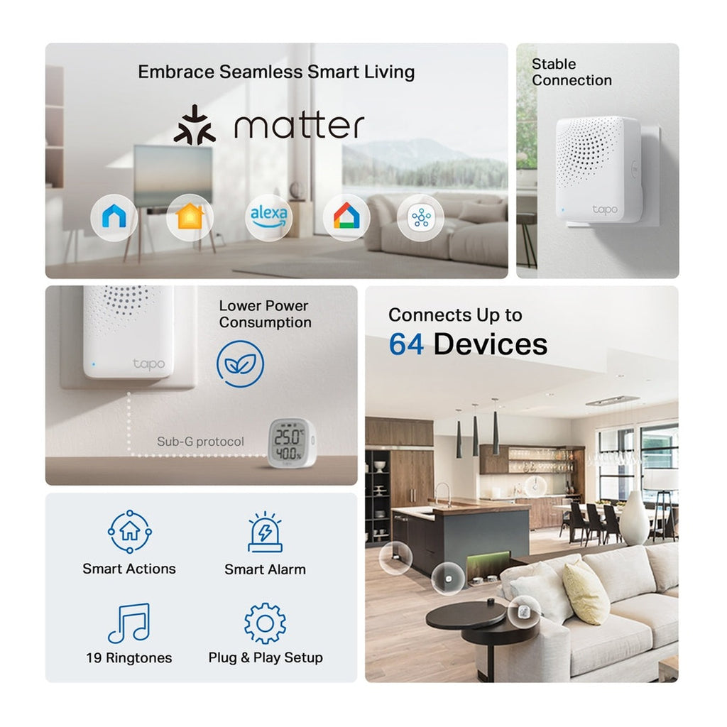 TP-Link Tapo Hub Inteligente H100 con Alarma y Timbre, Sirena de 90 dB