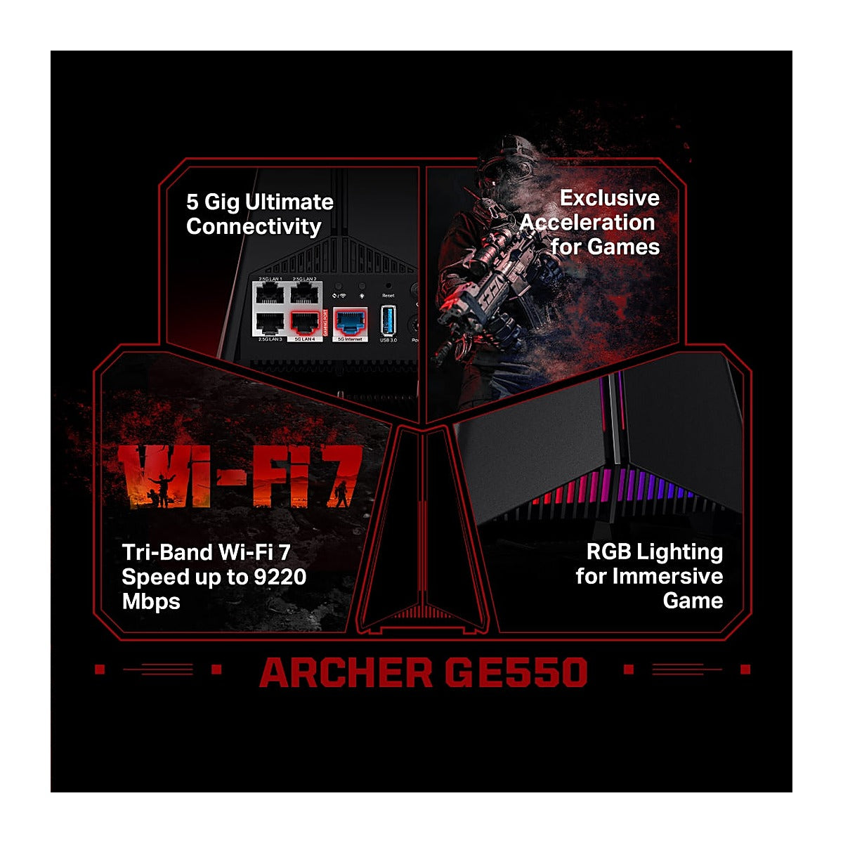 TP-Link Router Gaming Archer GE550 Wi-Fi 7 BE9300 Tribanda