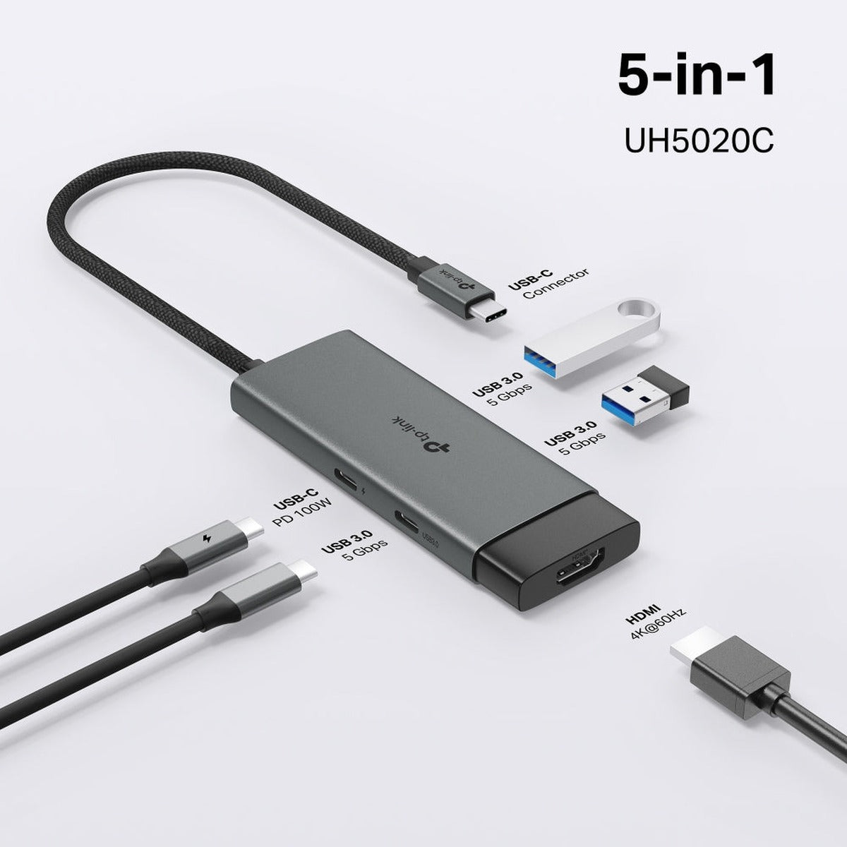 TP-Link Hub USB-C 5 en 1 HDMI 4K y PD 100W UH5020C